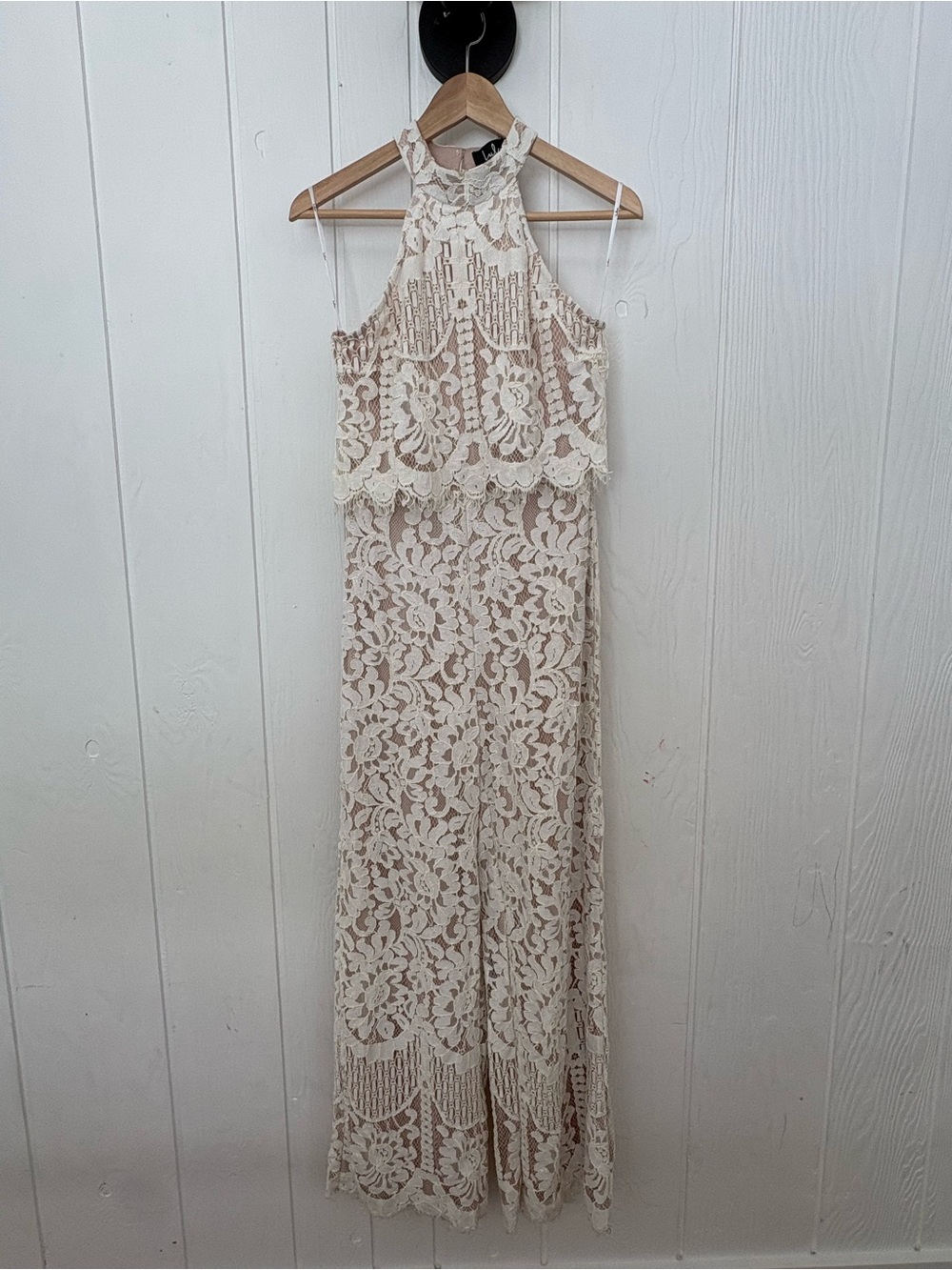 Lulu's Ivory Lace Halter Jumpsuit